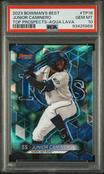 Graded 2023 Topps Bowmans Best Junior Caminero #TP18 Top Prospects Aqua Lava /199 Rookie RC Baseball Card PSA 10 Gem Mint