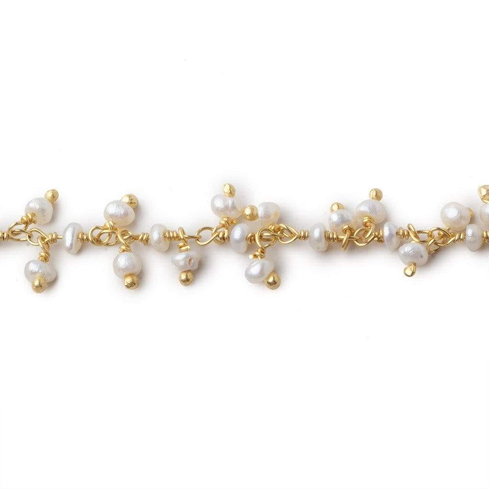 2-2.5mm White Baroque Pearl Gold Dangling Chain sold by the foot (ONLINE ORDER ONLY)