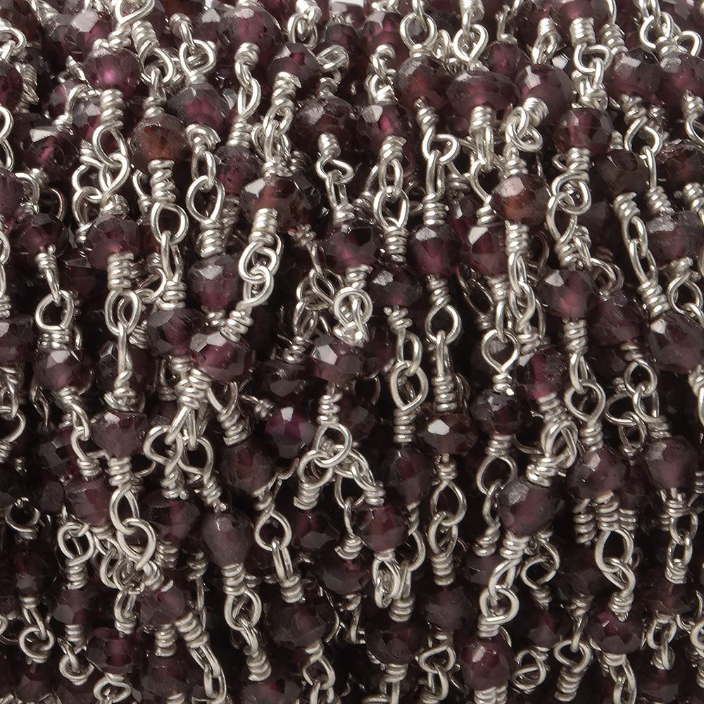 2-3mm Rhodolite Garnet Silver plated Wire Wrapped Chain by the foot (ONLINE ORDER ONLY)
