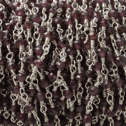 2-3mm Rhodolite Garnet Silver plated Wire Wrapped Chain by the foot (ONLINE ORDER ONLY)