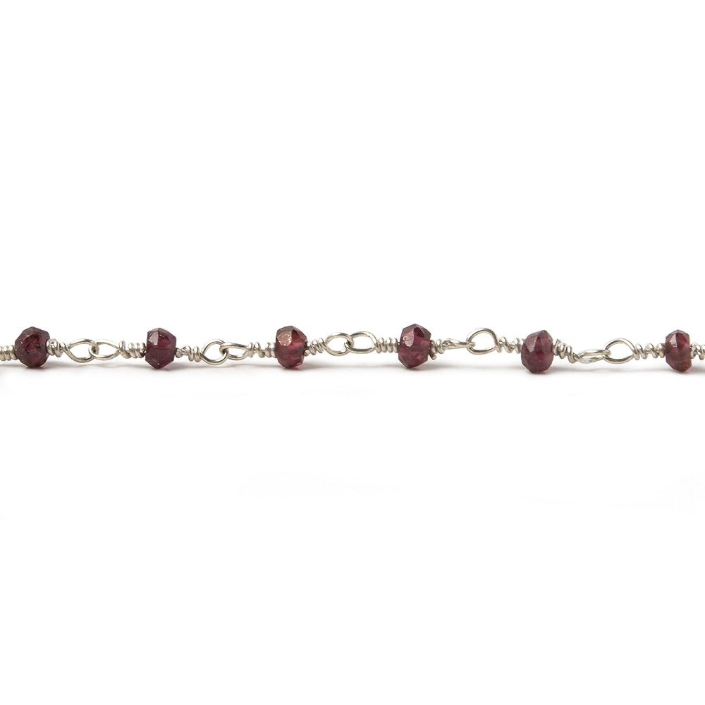 2-3mm Rhodolite Garnet Silver plated Wire Wrapped Chain by the foot (ONLINE ORDER ONLY)