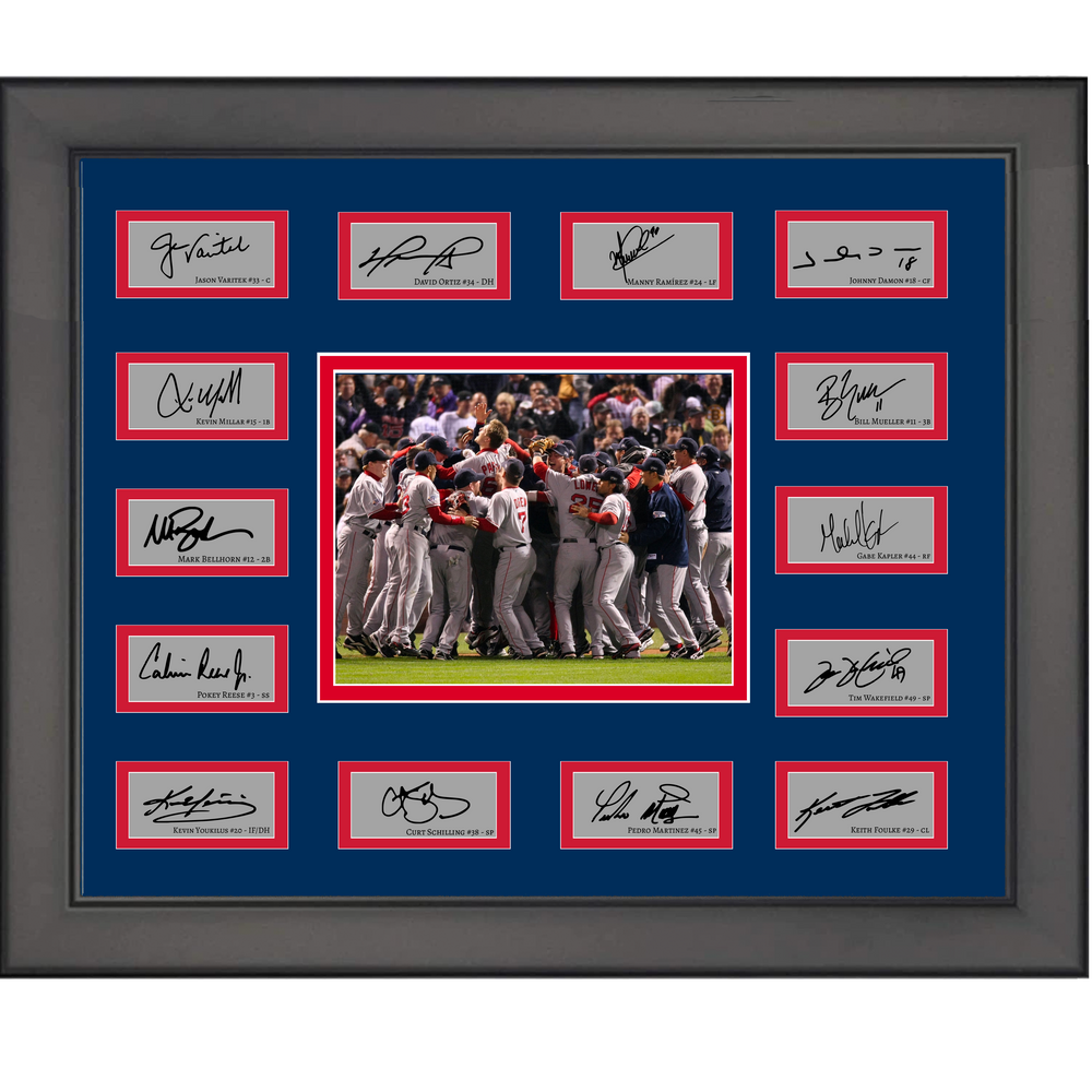Framed 2004 Boston Red Sox Break The Curse MLB World Series Champions Team Facsimile Laser Engraved Signature Auto Collage 20x25 Baseball Photo (ONLINE ORDER ONLY)
