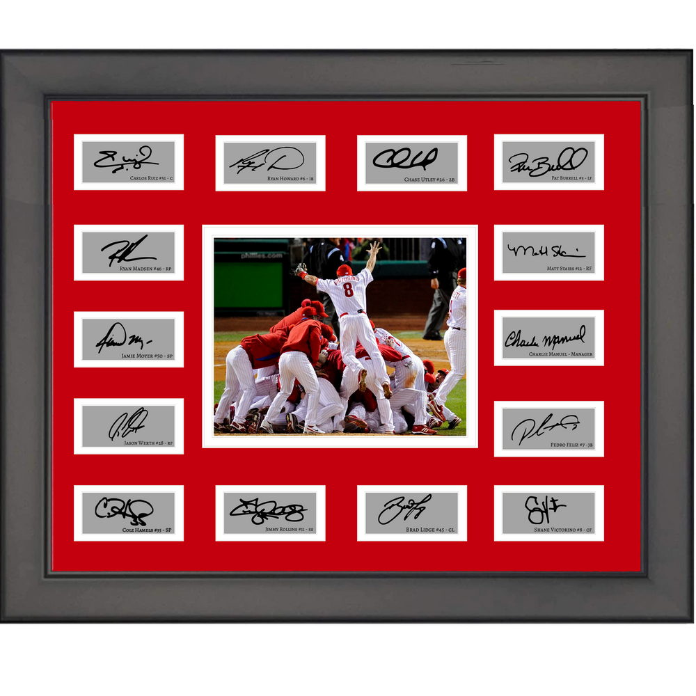 Framed 2008 Philadelphia Phillies MLB World Series Champions Team Facsimile Laser Engraved Signature Auto Collage 20x25 Baseball Photo (ONLINE ORDER ONLY)