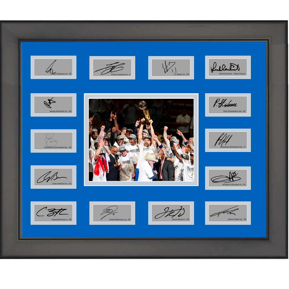 Framed 2010 Dallas Mavericks NBA Champions Team Facsimile Laser Engraved Signature Auto Collage 20x25 Basketball Photo (ONLINE ORDER ONLY)