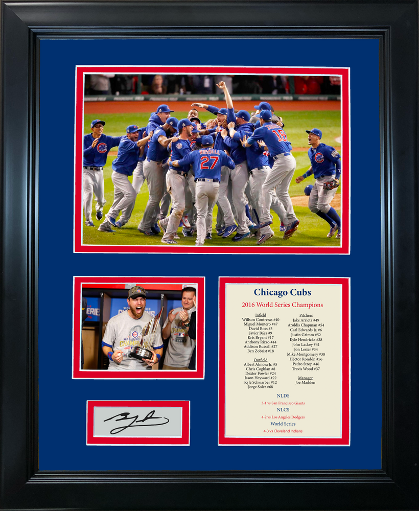 Framed Chicago Cubs 2016 World Series Champions Facsimile Laser Engraved Ben Zobrist MVP Signature Auto 11"x14" Baseball Photo Sig Collage (ONLINE ORDER ONLY)
