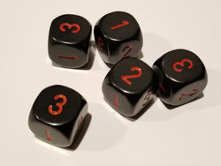 Opaque 16mm d3 (d6 w/1-2-3 twice) Black/red (sold per piece) (Online Only)