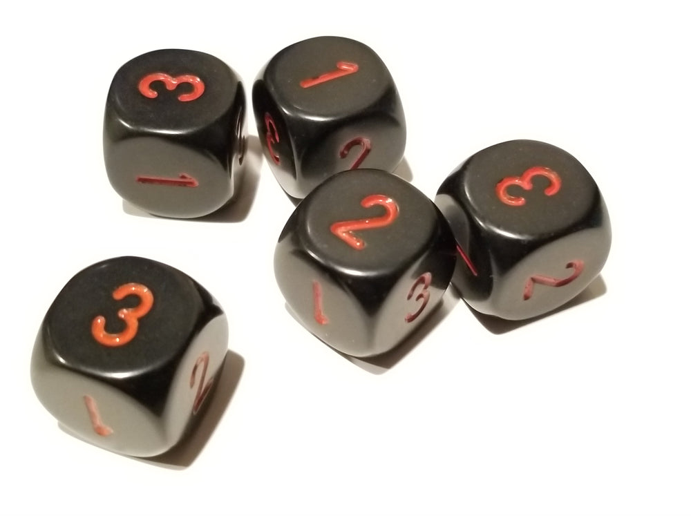 Opaque 16mm d3 (d6 w/1-2-3 twice) Black/red (sold per piece) (Online Only)
