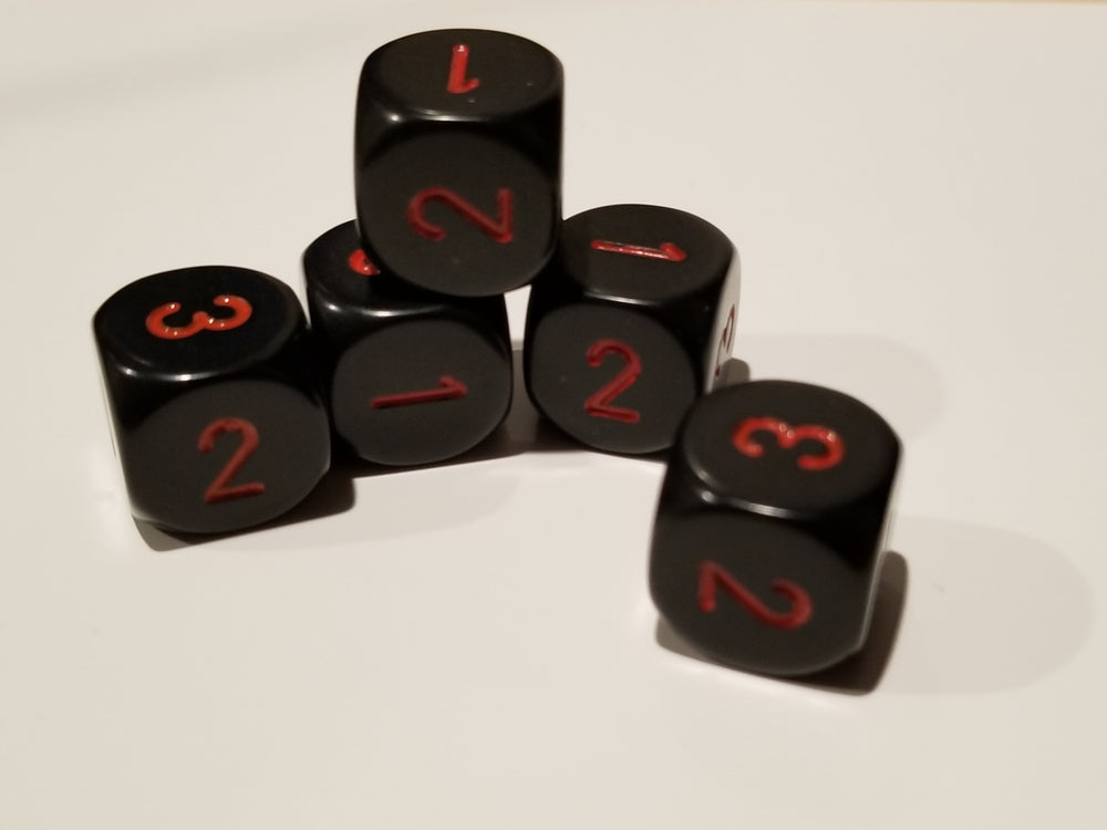 Opaque 16mm d3 (d6 w/1-2-3 twice) Black/red (sold per piece) (Online Only)