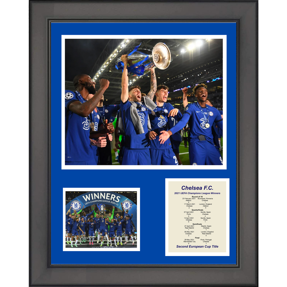 Framed Chelsea F.C. 2021 UEFA Champions League Winner 11"x14" Futbol Soccer Three Photo Collage (ONLINE ORDER ONLY)