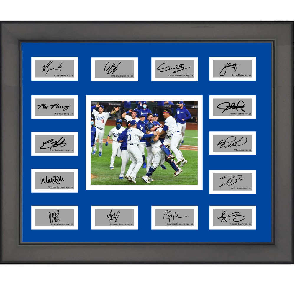 Framed 2020 Los Angeles Dodgers MLB World Series Champions Team Facsimile Laser Engraved Signature Auto Collage 20x25 Baseball Photo (ONLINE ORDER ONLY)