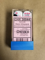 Gemini Black White w/Pink 16mm 12 dice block Limited Edition Lab Dice (Online Only)