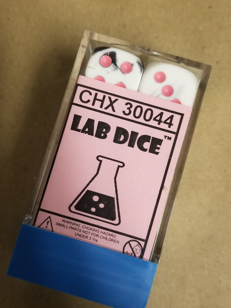 Gemini Black White w/Pink 16mm 12 dice block Limited Edition Lab Dice (Online Only)