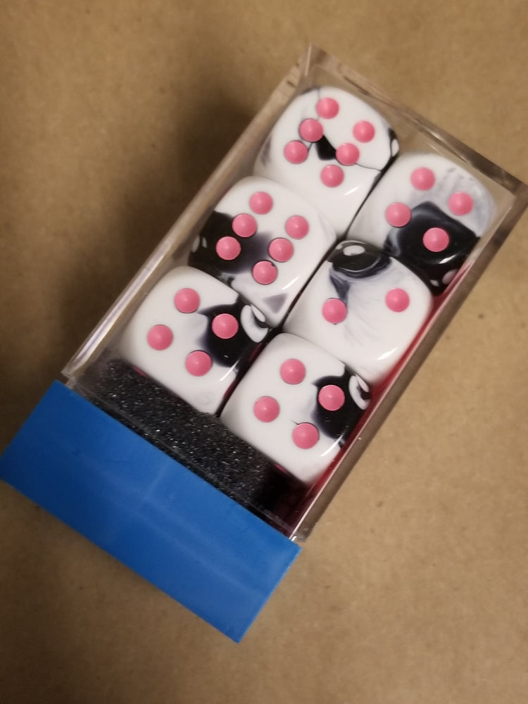 Gemini Black White w/Pink 16mm 12 dice block Limited Edition Lab Dice (Online Only)