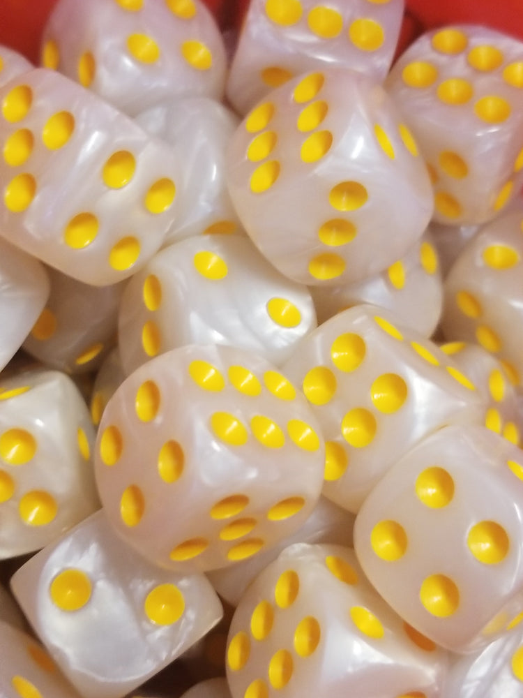 Pearl/Swirl Pipped d6 Dice Orange/Pink/Maroon/Electric Yellow/Brown/Blue/Green/Cranberry 16mm (SOLD BY PIECE) (Online Only)