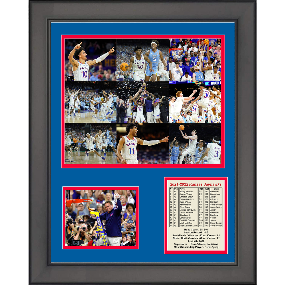 Framed Kansas Jayhawks 2022 National Champions NCAA Basketball 11"x14" Three Photo Collage (ONLINE ORDER ONLY)