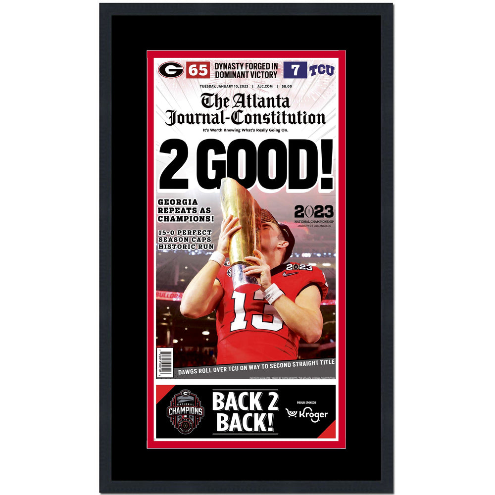 Framed The Atlanta Journal Constitution Georgia Bulldogs 2022 NCAA National Champions 14x23 Newspaper Cover Photo Professionally Matted V1 (ONLINE ORDER ONLY)