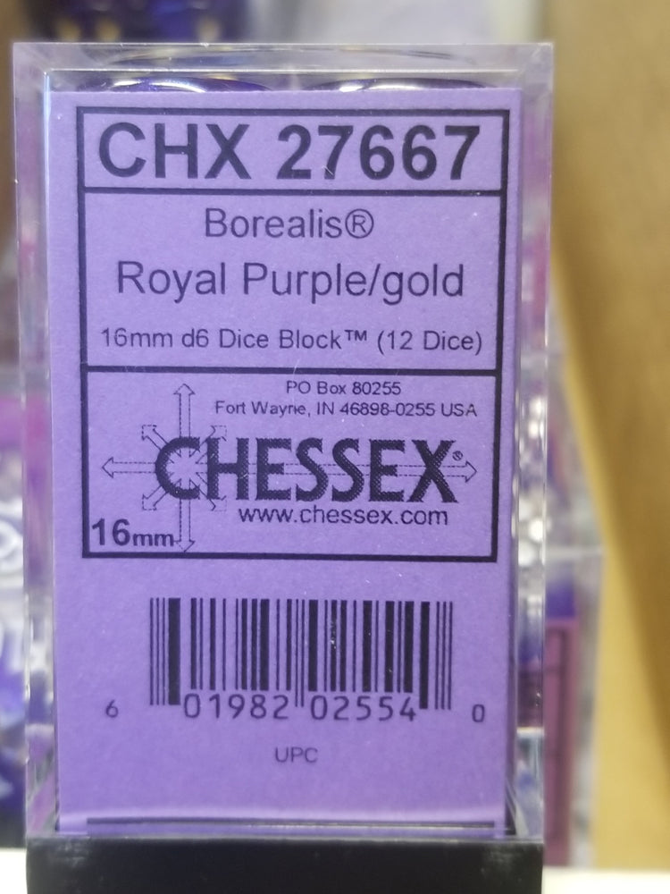 CHX 27667 16mm Block Borealis Royal Purple w/ Gold Numbers Dice Set Chessex (Online Only)