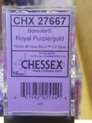 CHX 27667 16mm Block Borealis Royal Purple w/ Gold Numbers Dice Set Chessex (Online Only)