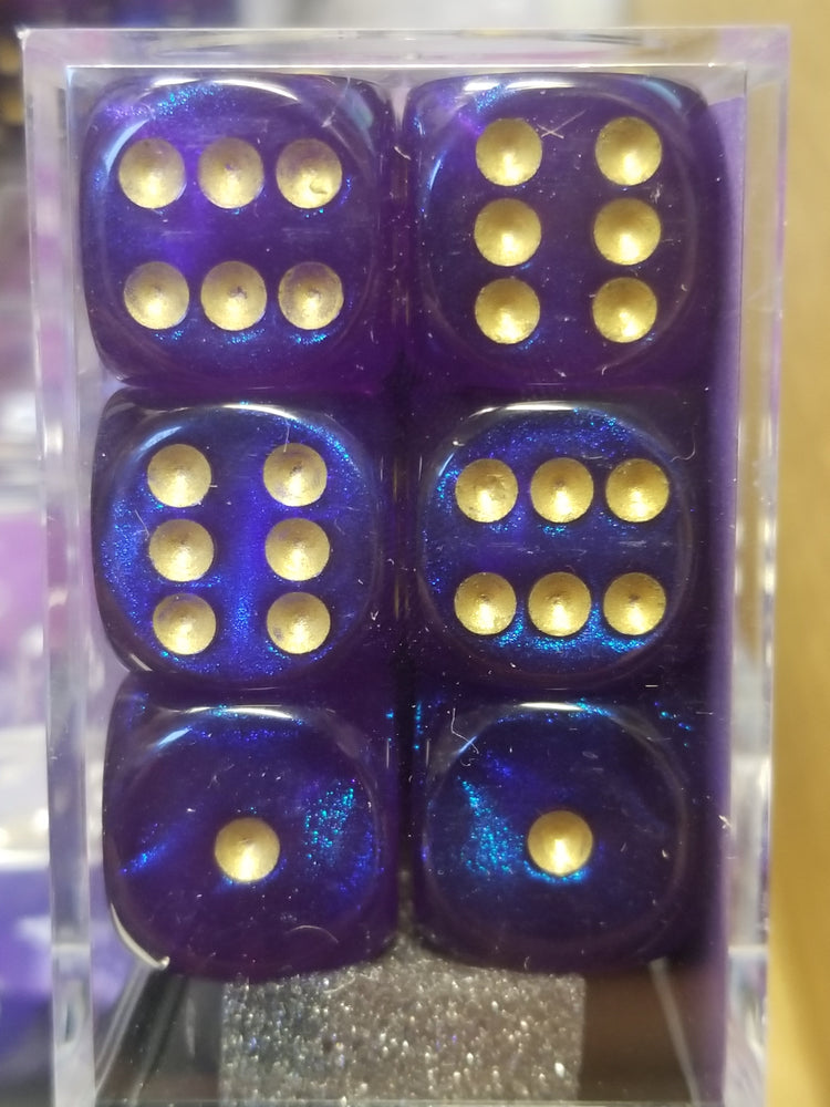 CHX 27667 16mm Block Borealis Royal Purple w/ Gold Numbers Dice Set Chessex (Online Only)