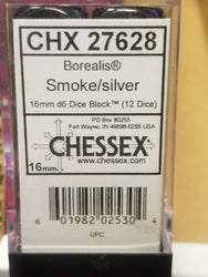 CHX 27628 16mm Block Borealis Smoke w/ Silver Pips Dice Set Chessex (Online Only)