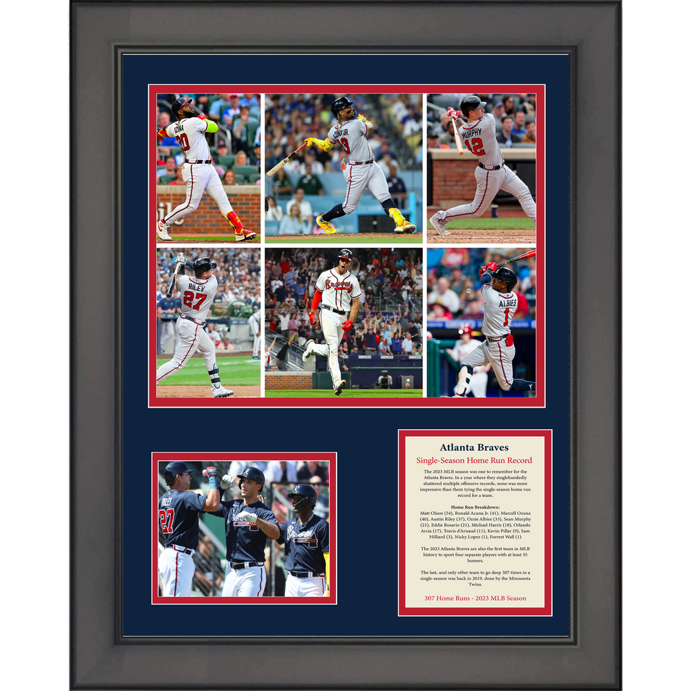 Framed 2023 Atlanta Braves MLB Single-Season Home Run Record Baseball 11"x14" Three Photo Collage (ONLINE ORDER ONLY)