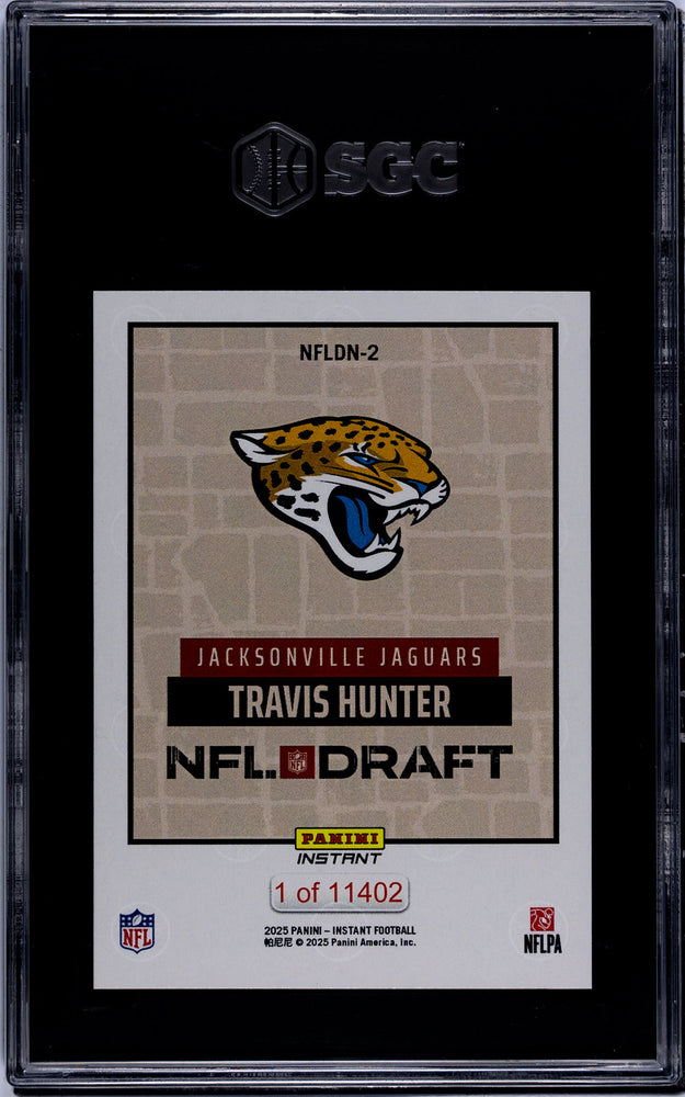 Graded 2025 Panini Instant Travis Hunter #NFLDN2 NFL Draft Night Rookie RC Football Card SGC 10 Gem Mint