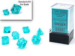 Translucent Mini-Polyhedral Teal/white 7-Die Set (Mini Poly Release 1) (Online Only)