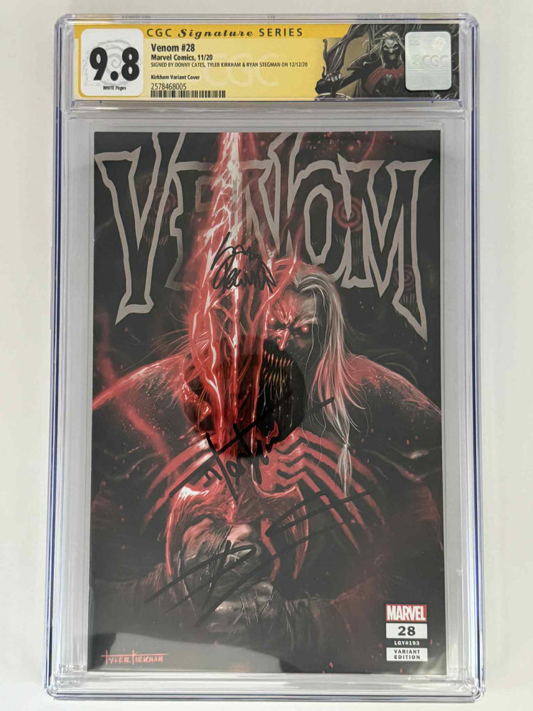 [Triple Signed by Tyler Kirkham | Donny Cates | Ryan Stegman] Venom #28 CGC 9.8 Yellow Label Tyler Kirkham Exclusive Var (ONLINE ORDER ONLY)
