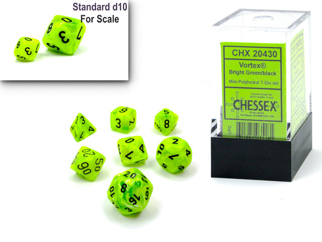 Vortex® Mini-Polyhedral Bright Green/black 7-Die Set (Mini Poly Release 1) (Online Only)