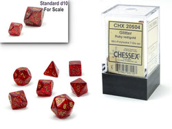 Glitter Mini-Polyhedral Ruby Red/gold 7-Die Set (Mini Poly Release 1) (Online Only)