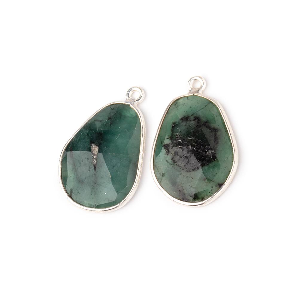 20.5x15.5mm .925 Silver Bezel Emerald Faceted Freeform Set of 2 Pendants (ONLINE ORDER ONLY)
