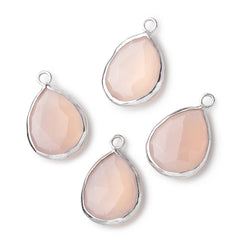 20x13mm Silver Bezeled Pink Chalcedony faceted Pear Focal Pendant 1 piece (ONLINE ORDER ONLY)