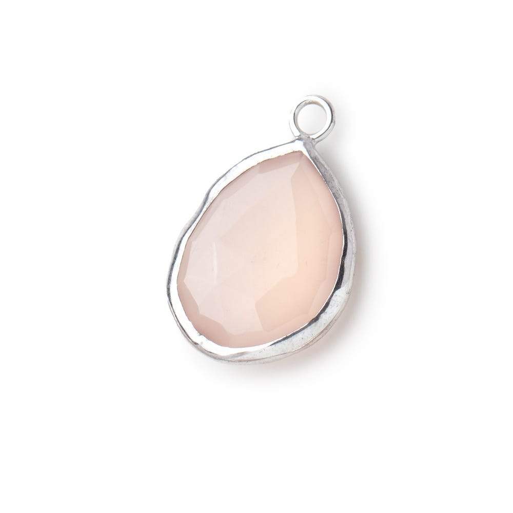 20x13mm Silver Bezeled Pink Chalcedony faceted Pear Focal Pendant 1 piece (ONLINE ORDER ONLY)