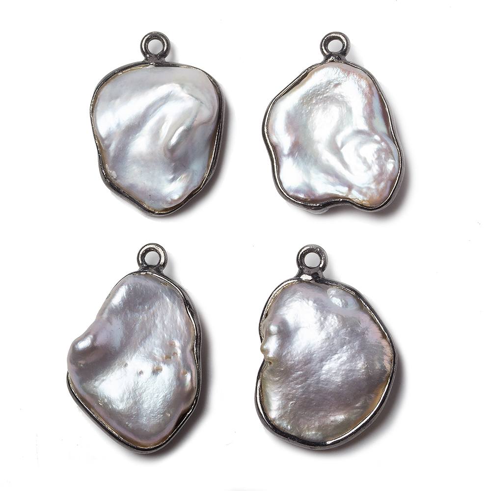 20x14mm Black Gold Bezeled Rose' White Keshi Pearl Pendant 1 piece (ONLINE ORDER ONLY)