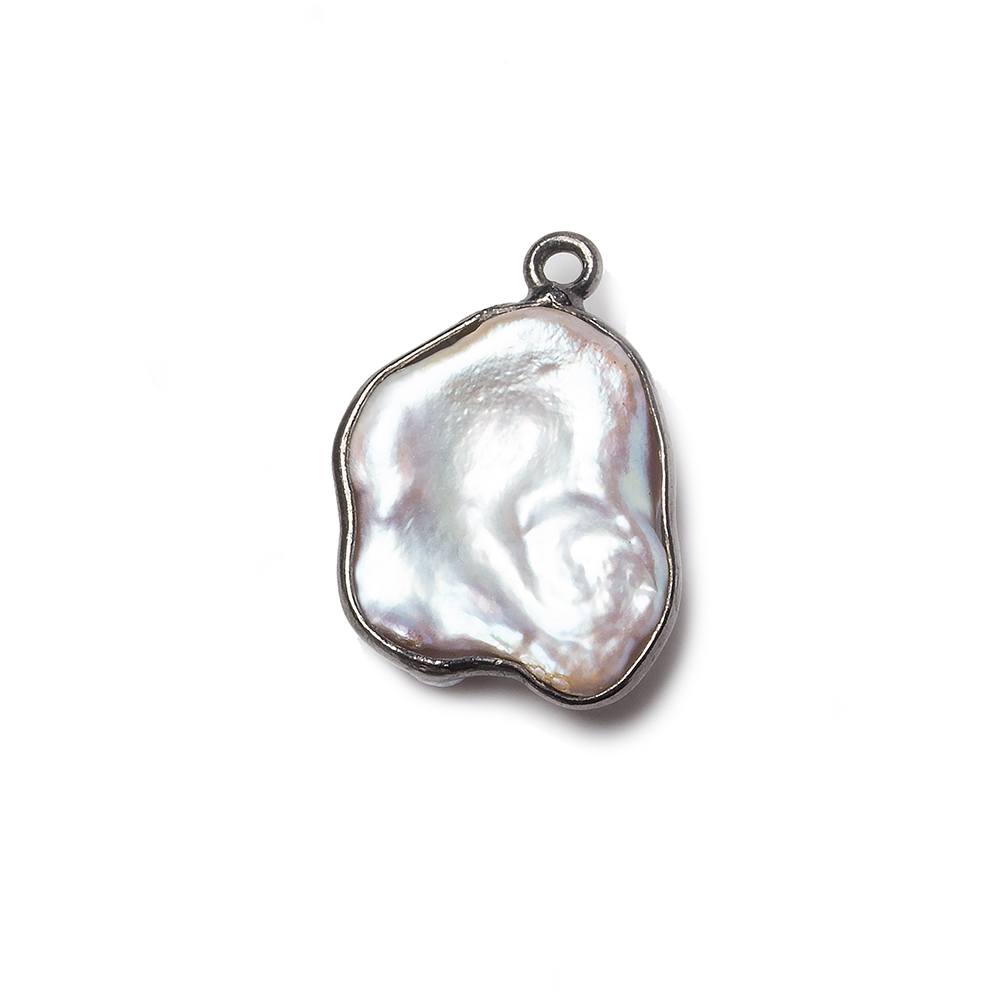 20x14mm Black Gold Bezeled Rose' White Keshi Pearl Pendant 1 piece (ONLINE ORDER ONLY)