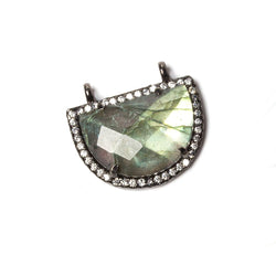 20x15mm Black Gold Bezel CZ & Labradorite Half Moon East West Connector 1 focal bead (ONLINE ORDER ONLY)