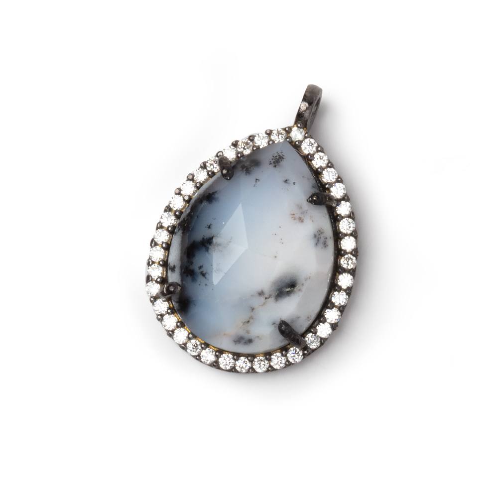 20x16mm Black Gold CZ Bezel Dendritic Opal Faceted Pear Pendant 1 Focal (ONLINE ORDER ONLY)