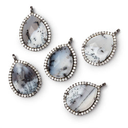 20x16mm Black Gold CZ Bezel Dendritic Opal Faceted Pear Pendant 1 Focal (ONLINE ORDER ONLY)