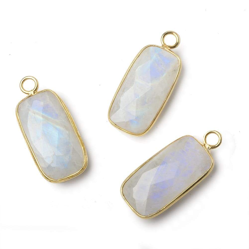 21.5x11.5mm Vermeil Bezel Rainbow Moonstone faceted bar pendant 1 piece (ONLINE ORDER ONLY)