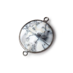 21mm Black Gold Bezel Dendritic Opal Faceted Coin Connector 1 piece