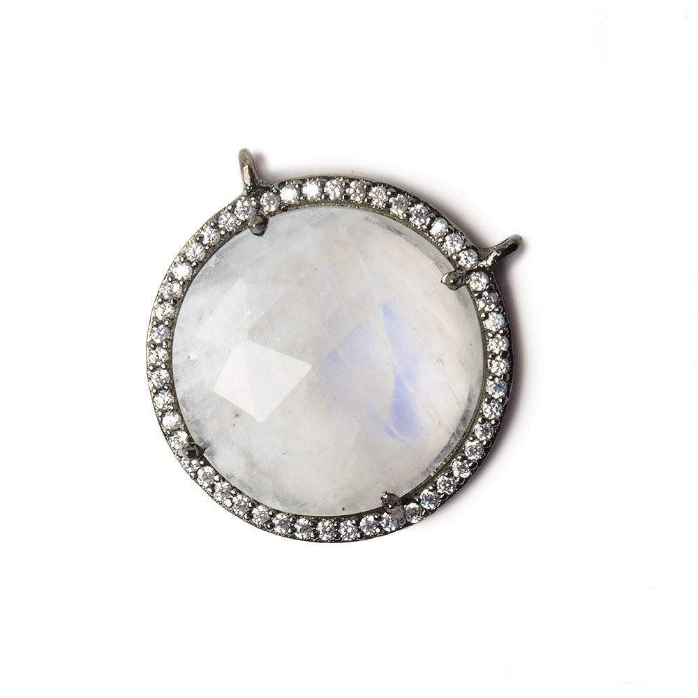 21mm Black Gold Bezel White CZ and Rainbow Moonstone Coin Top Ring Connector 1 focal bead (ONLINE ORDER ONLY)