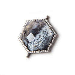 21mm Black Gold Bezeled White CZ & Dendritic Opal Hexagon Connector 1 pc (ONLINE ORDER ONLY)