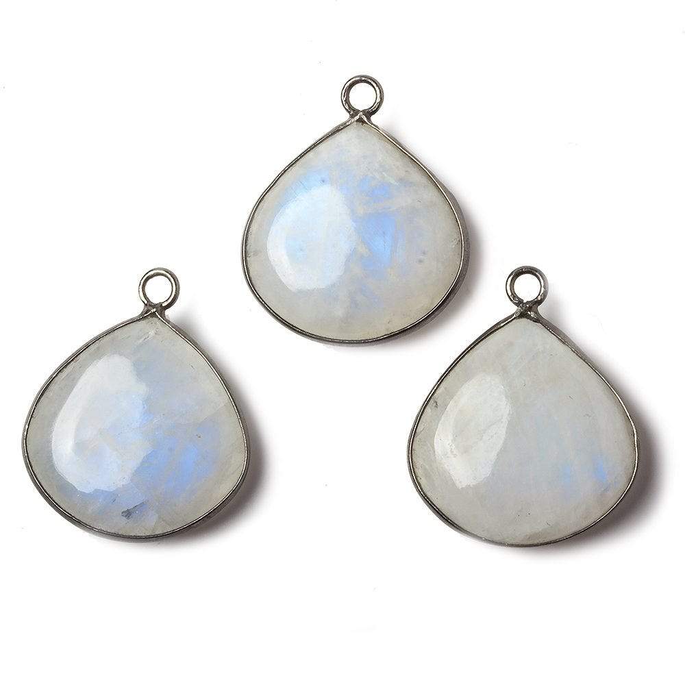 21mm Oxidized Sterling Silver Bezel Rainbow Moonstone plain heart Pendant 1 focal bead (ONLINE ORDER ONLY)