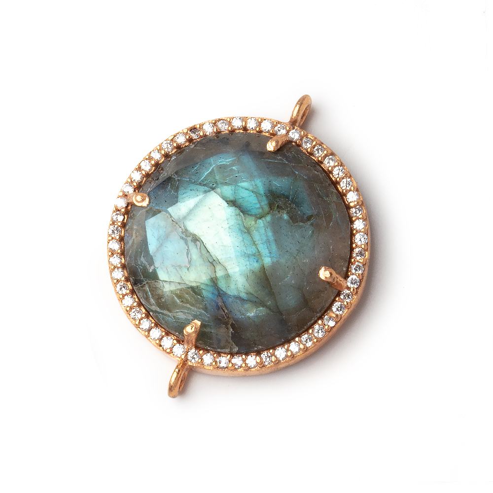 21mm Rose Gold CZ Bezel Labradorite Coin Connector 1 Focal (ONLINE ORDER ONLY)