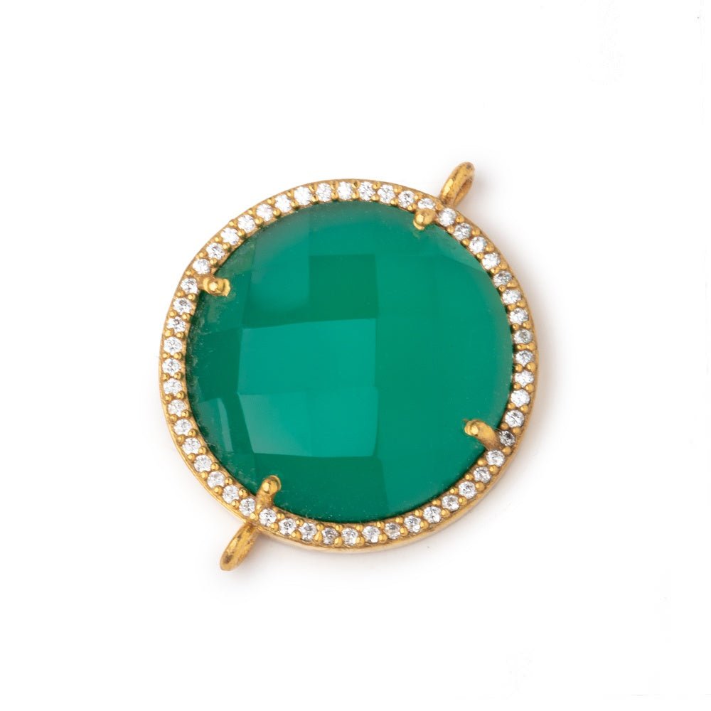 21mm Vermeil CZ Bezel Green Onyx Coin Connector 1 Focal Bead (ONLINE ORDER ONLY)