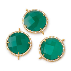 21mm Vermeil CZ Bezel Green Onyx Coin Connector 1 Focal Bead (ONLINE ORDER ONLY)