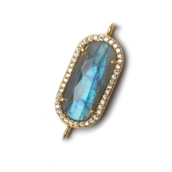 21x10.5mm Gold Bezeled CZ & Labradorite Oval Connector 1 pc (ONLINE ORDER ONLY)