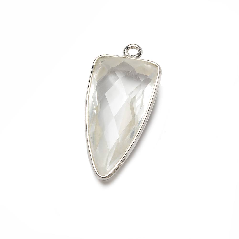 21x11mm Silver Bezel Crystal Quartz faceted point 1 focal bead (ONLINE ORDER ONLY)