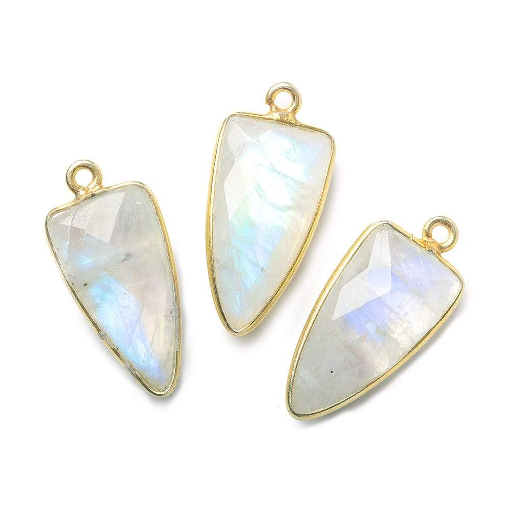 21x11mm Vermeil Bezel Rainbow Moonstone faceted point 1 focal bead (ONLINE ORDER ONLY)