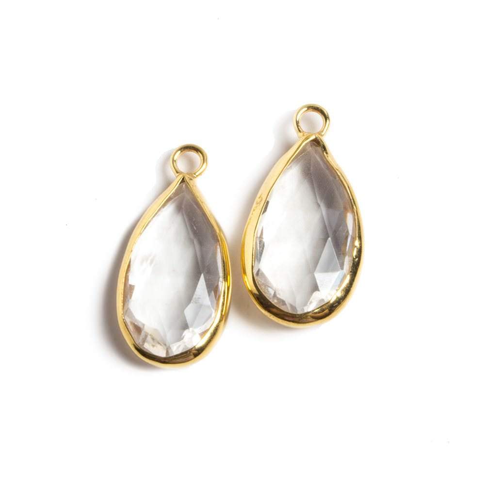 21x11mm Vermeil Bezeled Crystal Quartz faceted Pear Pendant Set of 2 (ONLINE ORDER ONLY)